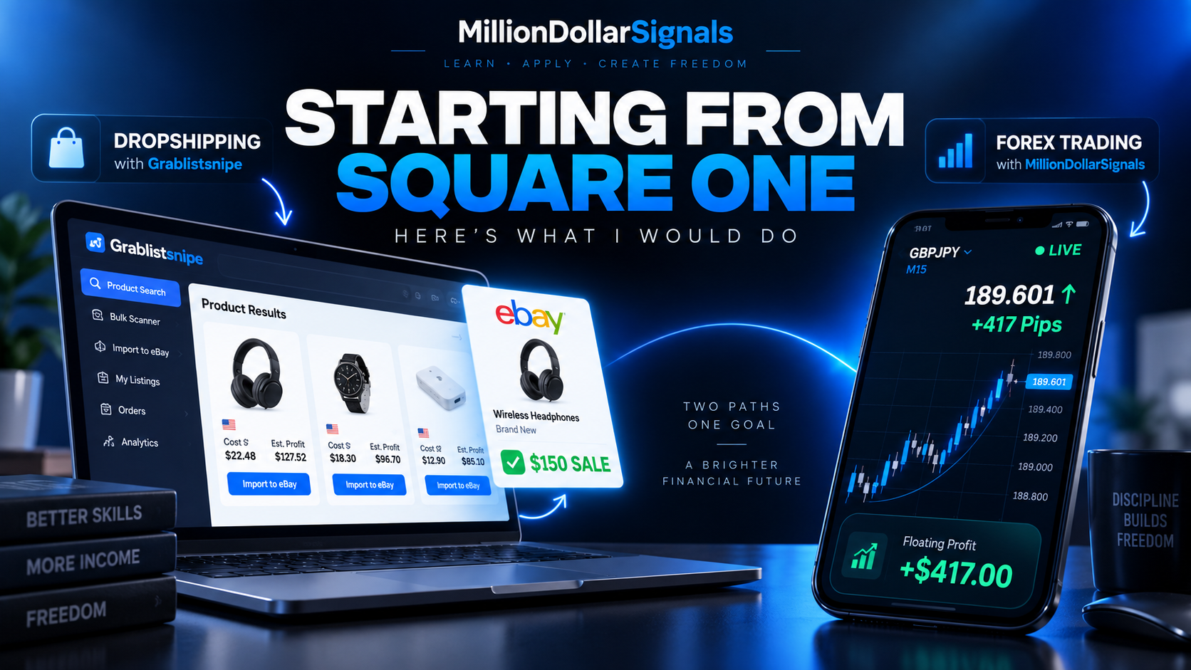 Two paths to financial freedom: GrabListSnipe dropshipping and MillionDollarSignals forex trading